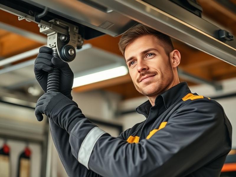 Skilled Ona Garage Doors technician working on garage door spring system with professional care